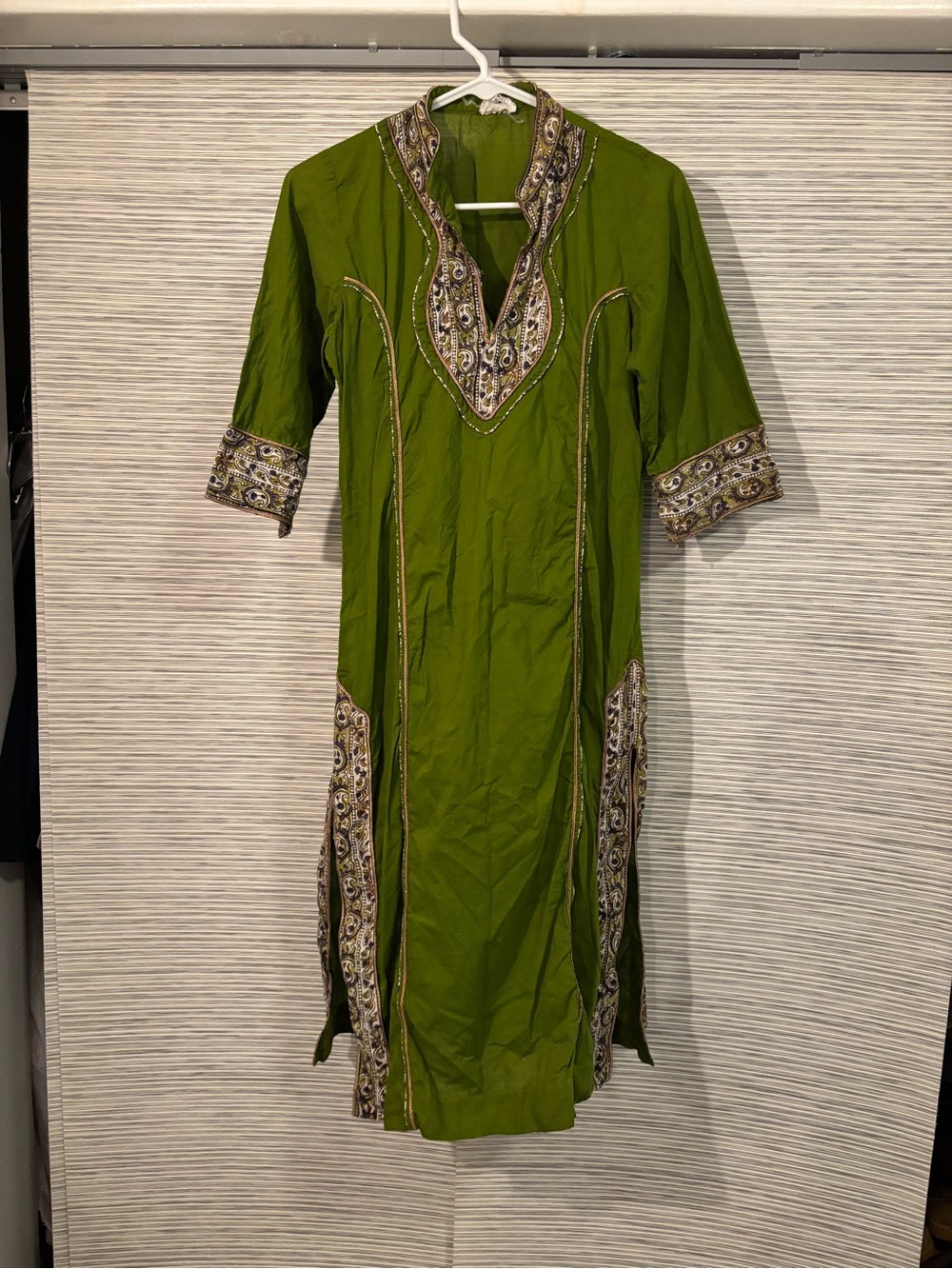 Green Embroidered Tunic Dress with Paisley Trim